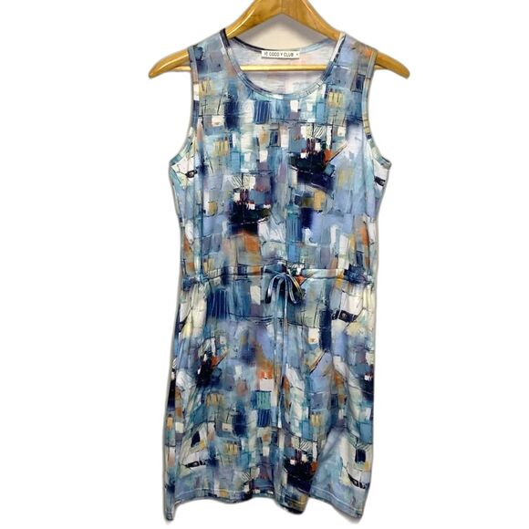 Coco Y Club Blue Artsy Abstract Print Sleeveless Scoop-Neck Coverup Dress Size S - Picture 2 of 10